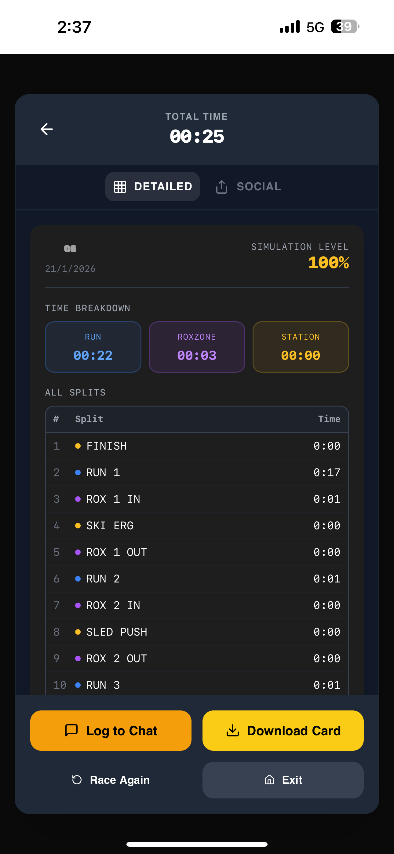 HYROX Race Results with detailed splits