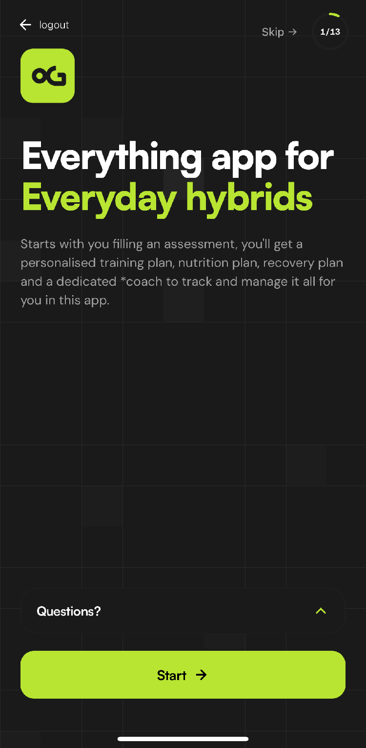 Assessment intro screen