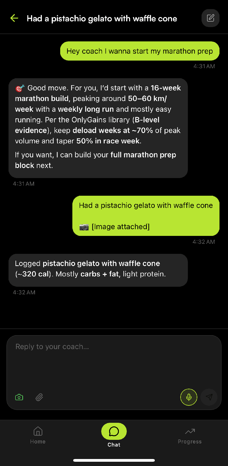 Logging food by telling the chat what you ate