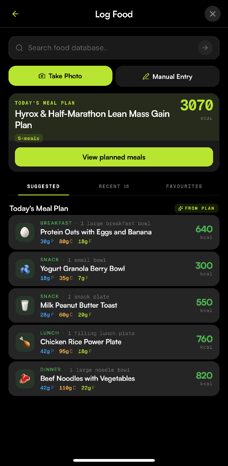 Log Food screen