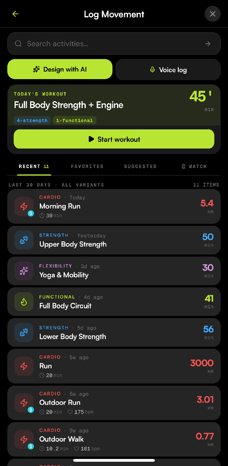 Log Movement screen